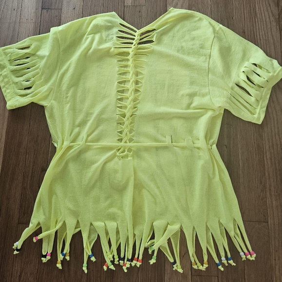 Cancun Mexico Vibrant Cut Weaved Beaded Neon Short Sleeve TShirt Women's Medium - Picture 5 of 7